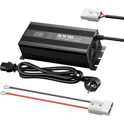 POWER QUEEN Chargeur de Batterie au Lithium 29,2V 20A, pour Les Batteries LiFePO4 LED