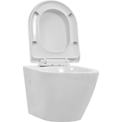 WC sospeso senza brida sedile WC vaso WC bagno casa interno ceramica resistente bianco 020003587