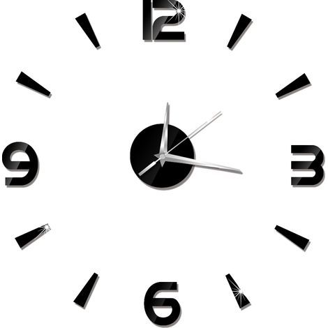 Horloge murale autocollant 1mm acrylique miroir montre décor bricolage mur moderne maison bureau chambre décor (noir) (1/5)