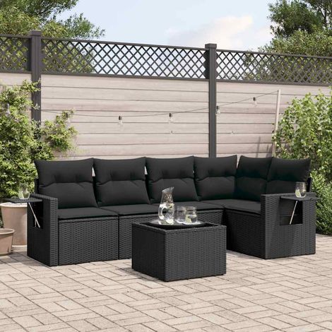 vidaXL Salon de jardin 6 pcs avec coussins noir résine tressée (1/3)