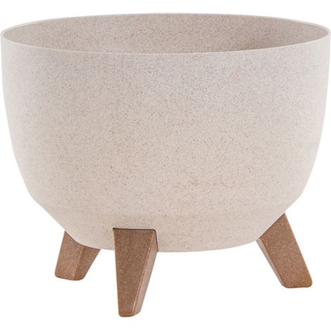 Pflanzgefäß OSLO creme 29 cm Kunststoff/Holzfasern auf Füßen mit Einsatz (1/5)