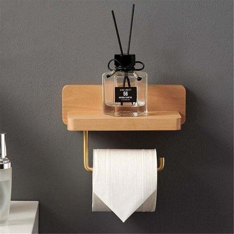 (10 x 20 cm) Toilet Paper Holder, Double Bracket, Solid Wood Beech Roll Holder, Wall Mounted, Toilet Paper Holder, Self-Adhesive, Round Corner Roll Holder, Bathroom Decor (3.93 x 7.87 inches) MUMU (1/4)