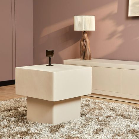 Table basse cube en bois sable à pied central ALMA (1/5)