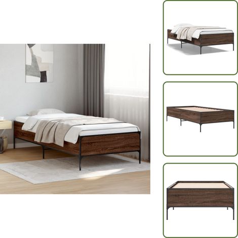 Cama de metal - vidaXL Estructura cama madera ingeniería metal marrón roble 90x190 cm - Cama de madera ingeniería