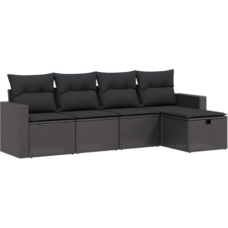 5-tlg. Garten-Sofagarnitur mit Kissen Schwarz Poly Rattan vidaXL (1/4)