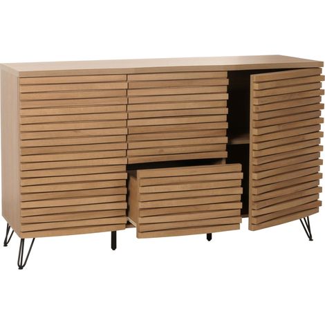 Sideboard HHG-432, Schrank Kommode Highboard, 3D-Design Staufächer, MDF Metall 85x142x44cm natur