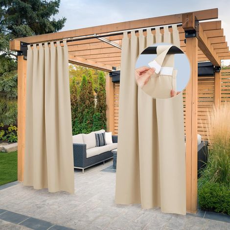 Rideaux à scratch - Voilage occultant en tissu imperméable épais, 150 x 270 cm, teinte gris crème, lot de 2 panneaux (1/3)