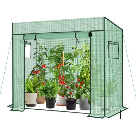 Sekey Tomatengewächshaus XL Tomaten Gewächshaus Foliengewächshaus Stabil Tomatenhaus Platzsparend für Garten, 200x77x146/170cm, Grün