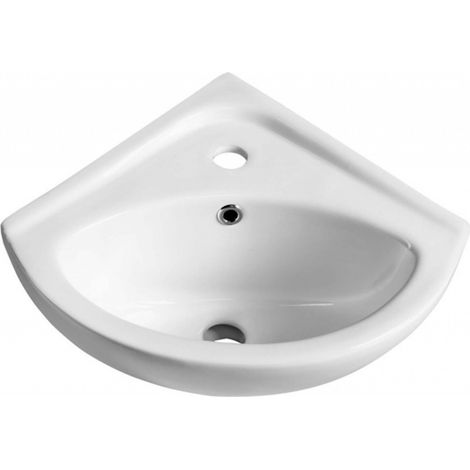 Gloss White Compact Ceramic Corner Wall Hung Bathroom Cloakroom Basin Sink (1/3)