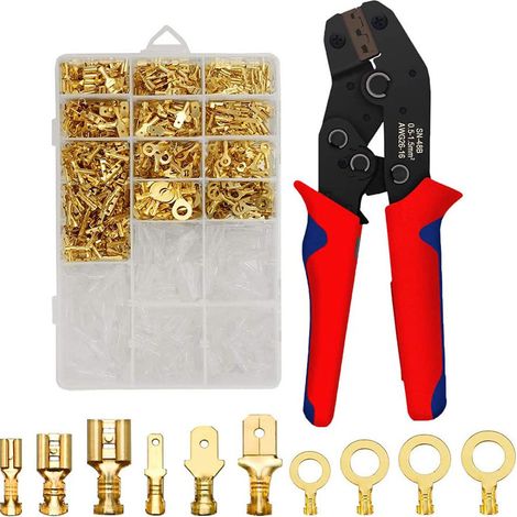 Kit d'outils de sertissage, pince à sertir à cliquet, avec 300 connecteurs de borne à virole et 300 manchons de câble transparents, prend en charge le sertissage de 0,5 à 1,5 mm² (AWG22-16) (1/5)