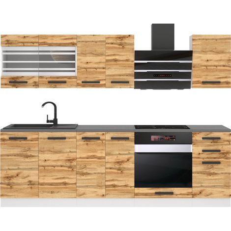 Belini – Cuisine complète 240 cm avec plan de travail chêne wotan – Système PRO+ avec tiroirs en métal – Fixation professionnelle et pieds réglables (1/4)