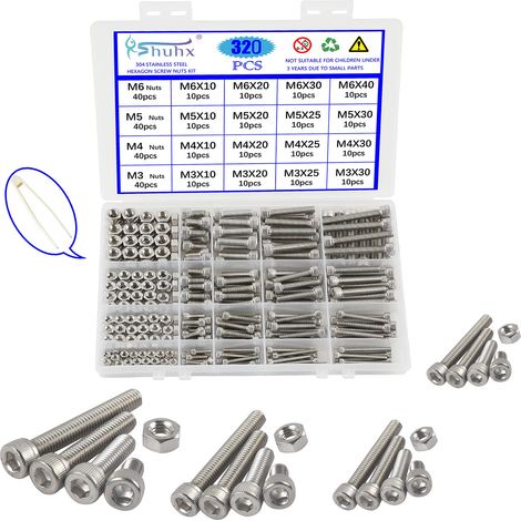 320pcs M3 M4 M5 M6 Jeu de Vis et écrous Vis à Tête Hexagonale Boulon et écrous Acier Inoxydable 304 Vis Six Pans Creux Vis Tete Cylindrique pour Moto Auto Voitures Mécaniques Pièces de Vélo (1/5)