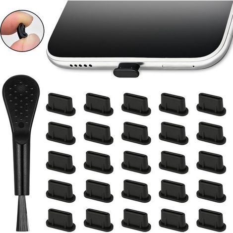 Confezione da 25 tappi antipolvere USB-C, tappi antipolvere in silicone nero, cappucci protettivi per porte Type-C, cappucci di copertura per porte di ricarica USB-C (inclusi) (1/5)
