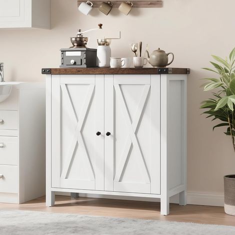 Buffet 2 Portes Design X avec Étagères Réglables, Armoire de Rangement en MDF, Style Maison de Campagne, Blanc (1/5)