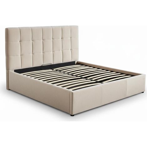Lit double Luftani avec sommier relevable 160x200cm Velours Beige