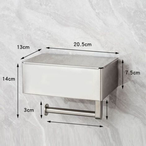 Porte-papier toilette en acier inoxydable SUS304 – Support mural sans perçage – Compartiment brise-vue pour lingettes – Finition brossée (1/4)
