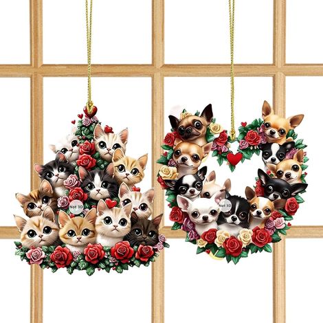 Ornement pour Rétroviseur de Voiture 2 Pièces Chien Mignon 2D Acrylique Accessoire Mignon Saint-Valentin Noël pour Chat Cadeau Anniversaire Noël Halloween Nouvel An (1/5)