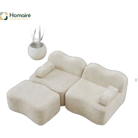 Canapé modulable en velours beige avec accoudoirs 192 x 167 x 70 cm HOMAIRE (1/5)