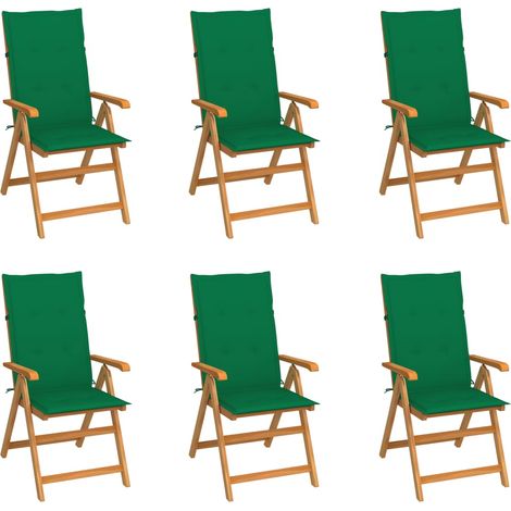 Gartenstühle 6 Stk. mit Grünen Kissen Massivholz Teak