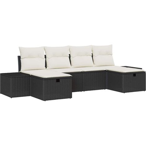 Garden Sofa Set with Cushion with Storage 6 pcs Poly Rattan vidaXL