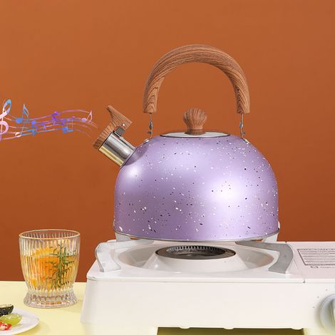 Bouilloire en acier inoxydable avec sifflet, grande capacité, fond plat, compatible gaz et induction, 2 L, violette (1/5)