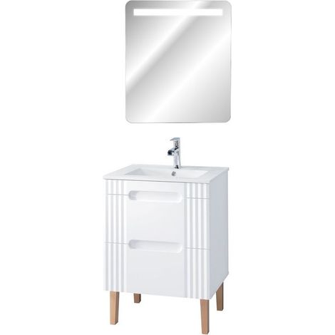 Meuble à poser avec vasque à encastrer 60 cm + miroir LED Oceanie White - Livraison gratuite (1/5)