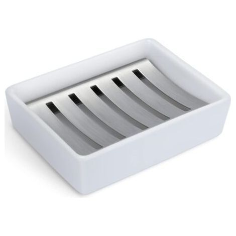 Soap dish, ceramic dish holder, stainless steel soap box, double drain, creative rectangular soap dish, soap dish for bathroom (1/5)