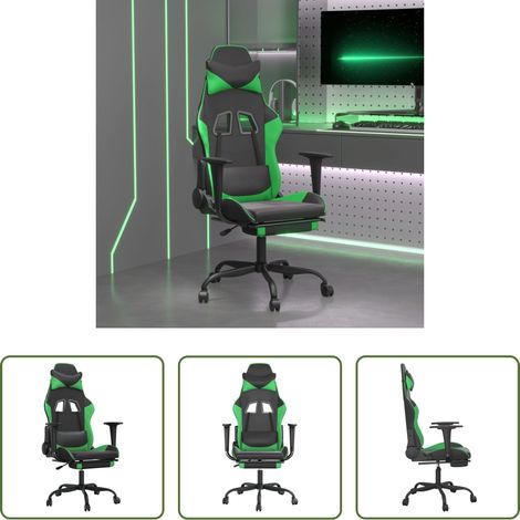 vidaXL Chaise de jeu réglable - Chaise de jeu avec repose-pied Noir et vert Similicuir (1/5)