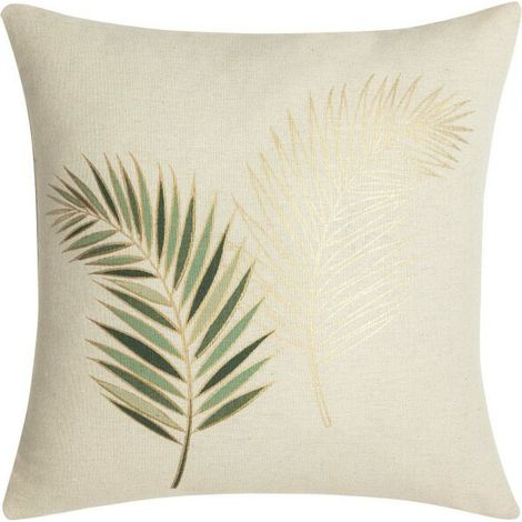 Coussin déhoussable 45 x 45 cm Polycoton imprimé métallisé ISADORA Sauge (1/3)