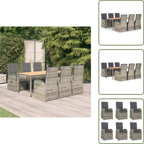The Living Store 7-tlg. Garten-Essgruppe mit Kissen Grau Poly Rattan - Gartenessgruppe (1/5)