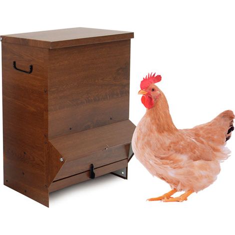 Tolva para Aves de Corral - Chapa Imitación Madera, Evita la Contaminación Visual - Comedero para Gallinas - Capacidad 40L - Pienso (1/3)