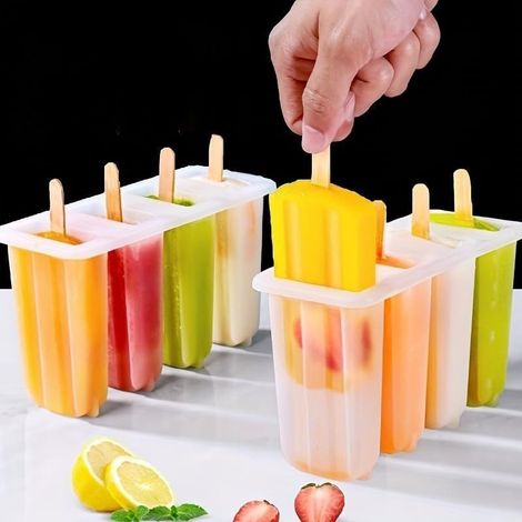 Moule à Glace Réutilisable 4 Cavités Qualité Alimentaire avec Couvercle Anti-Transfert de Saveurs Idéal pour l'Été- (1/5)