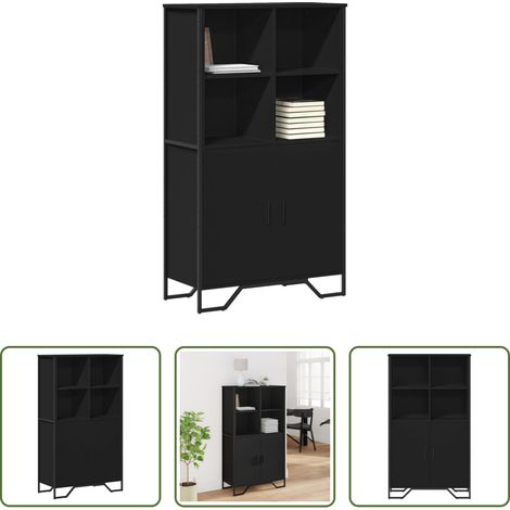 Meuble de rangement - Buffet haut noir 79,5x35,5x137,5 cm bois d'ingénierie (1/5)