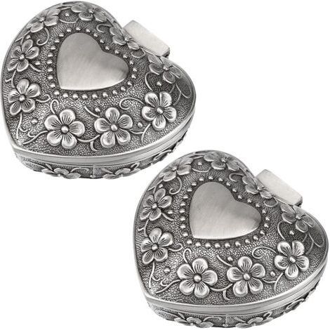 ALLIANDISBoite à Bijoux 2 Pièces Boite Collier Boite à Bijoux Voyage Boite Bijoux Boîtes à Bijoux Boite a Bijoux Boite Coeur Boite Cadeau Bijoux Ecrin Bague Boite en Forme de Boeur Boite Bague (1/4)