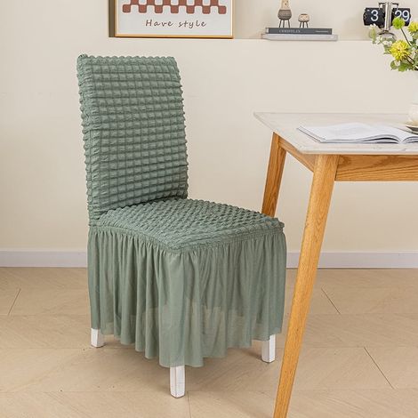 Housse De Chaise - Élastique Avec Jupe - Pour Salle À Manger Cuisine - Vert - Lot De 2 (1/5)