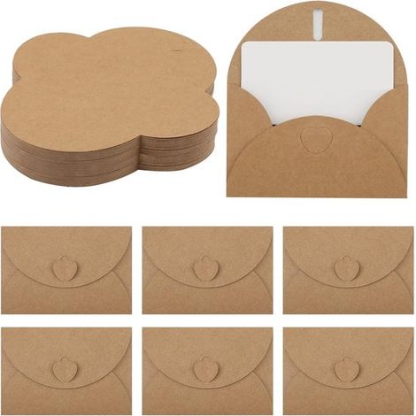 Mini Briefumschläge 50 Stück Kraftpapier Briefumschläge mit Blanko Karten Herzförmiger Verschluss für Postkarten, Hochzeiten, Geburtstage und Par (1/5)