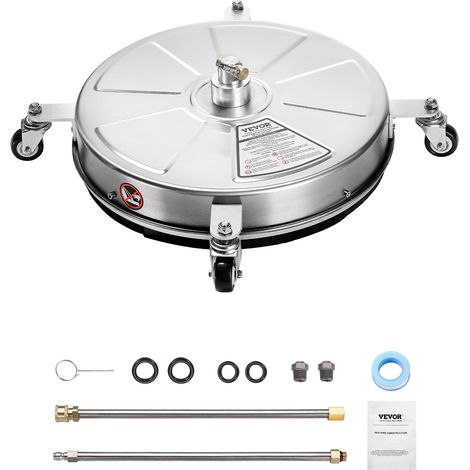 VEVOR Idropulitrice per Superfici in Acciaio Inossidabile con 4 Ruote, 275,8 bar Max, Connettore Rapido da 1/4, 2 Ugelli a Spruzzo, 2 Lance Estese, per Cemento, Patio, Marciapiede 465 mm