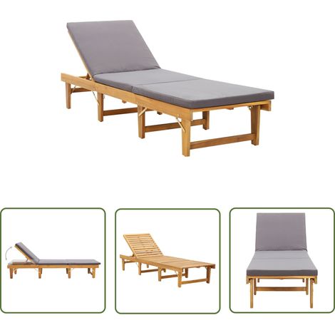 The Living Store Chaise longue pliante avec coussin Bois d'acacia solide - Chaise Longue Pliante - Transat - Lit De Bronzage - Mobilier De Jardin - Chaises Longues (1/5)