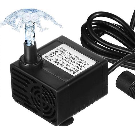 Tauchpumpe für Aquarien, Teiche und Seen, 6–12 V DC, 5 W, 500 l/h – Schwarz (1/4)
