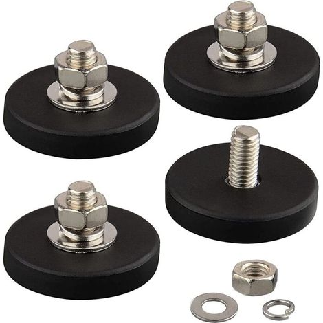 Beijiyi – Lot de 4 aimants en néodyme 12 kg de force – Revêtement caoutchouc anti-rayures – Filetage mâle M6 pour montage magnétique (1/5)
