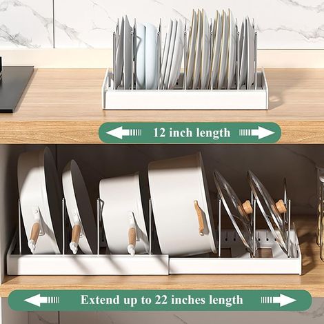 Un porta pentole e padelle con 7 ripiani regolabili e design retrattile, grigio (). (1/3)