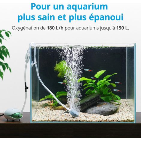 Pompe à Air pour Aquarium Silencieuse avec Diffuseur et Clapet Anti-Retour Débit Réglable pour Bassin et Aquarium jusqu'à 150 L
