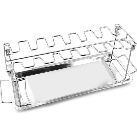 Support pour ailes de poulet en acier inoxydable Fire Only avec bac d'égouttage, grille pour 14 ailes de poulet, convient pour fumoir, four et bouilloire à charbon de bois (1/4)