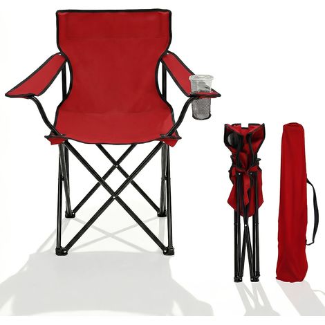 Chaise de Jardin Pliable – Capacité 140 kg, Tissu Oxford 600D. Porte-Gobelet, Sac Transport Inclus. Modèle (Rouge 1 pc). (1/5)