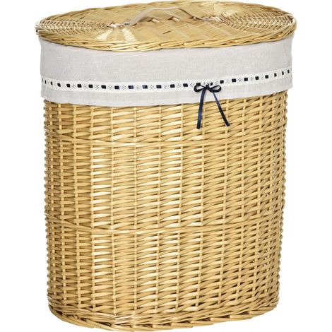 Cesto portabiancheria con coperchio in salice 100 L 51 x 38 x 57 cm naturale (1/5)