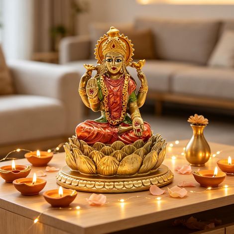 Statue du Seigneur Laxmi de la déesse hindoue - Statue de Dieu Indien Lakshmi pour la Maison, Le Bureau, Le Temple Mandir Puja Articles de l'idole de l'Inde Figurine Murti Pooja Diwali (1/5)