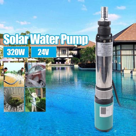 Pompe solaire de puits profond DC 24V 320w 3m³ / h, hauteur de transfert jusqu'à 25 m, pompe de puits submersible réservoir de pompe avec câble 16M (1/5)
