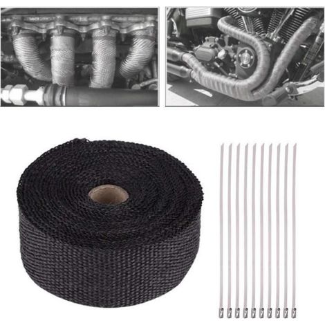 1 Ruban isolant échappement, fibre de verre, noir, 5m x 5cm, résistance thermique, fixation métal, pour moto, muscle car (1/4)