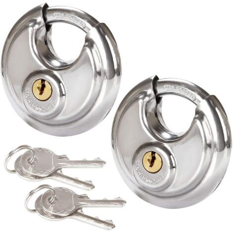 BUNTHAUS PA Lot de 2 Cadenas Circulaires de Sécurité, 60MM Cadenas Rond en Acier Inoxydable, Cadenas à Disque Résistant à la Rouille pour les Remises, les Garages, les Remorques (1/4)