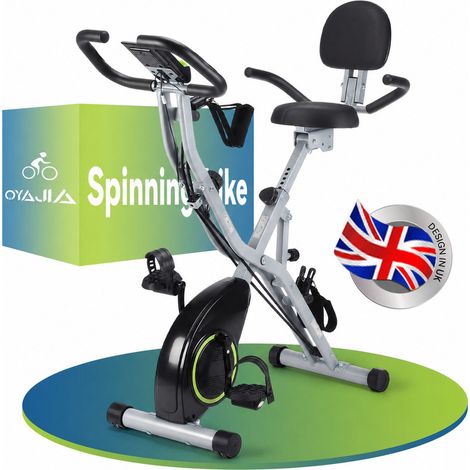 Folding Exercise Bike 3 in 1 with Magnetic Resistance LCD Monitor Pulse Sensors Bluetooth App Resistance Bands 145 kg Capacity Grey Black (1/5)